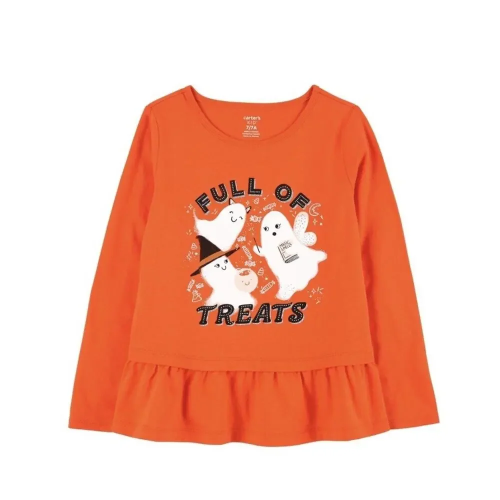 Carter’s girls Full Of Treats Peplum Tee Sz. 8 orange NWT